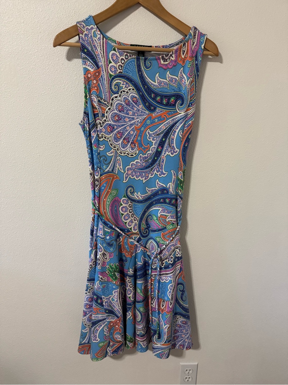Lauren Ralph Lauren Paisley Fit & Flare Stretch Jersey Sleeveless Dress Blue-PL